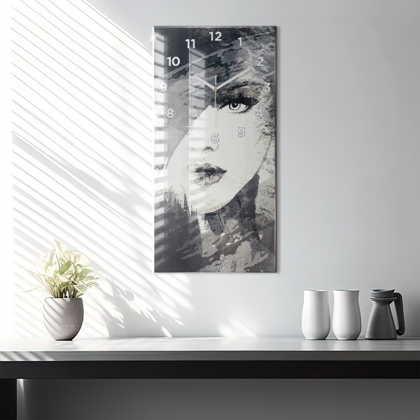 Vertical wall clock Woman - watercolors