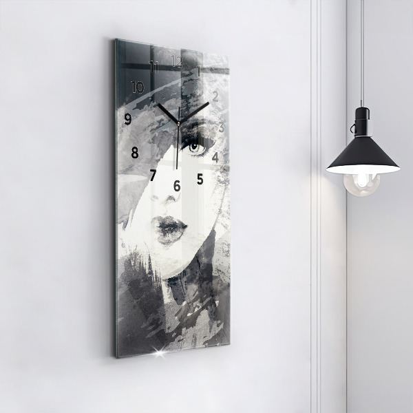 Vertical wall clock Woman - watercolors