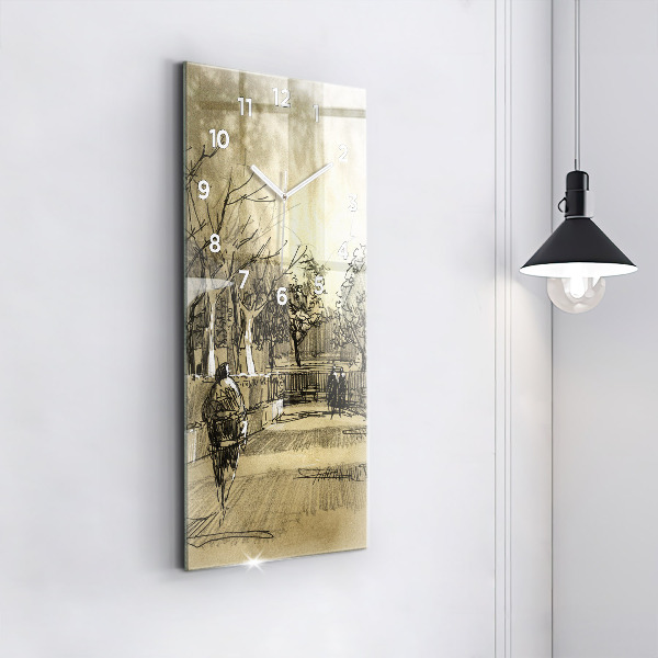 Vertical wall clock Park and trees in sepia