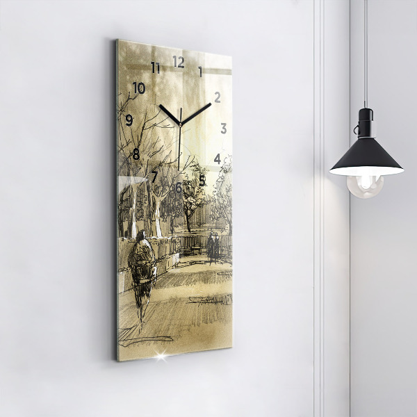 Vertical wall clock Park and trees in sepia