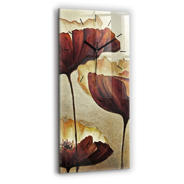 Vertical wall clock Painted poppies