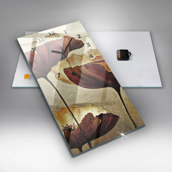 Vertical wall clock Painted poppies