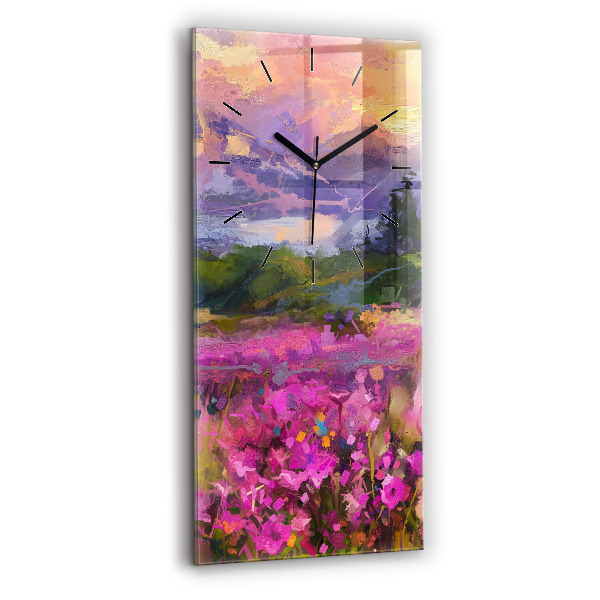 Vertical wall clock Landscape of nature and flowers