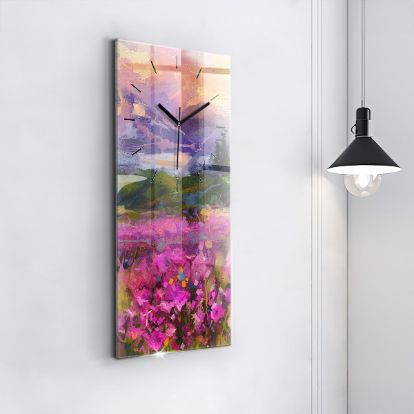 Vertical wall clock Landscape of nature and flowers