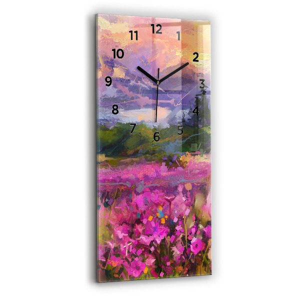 Vertical wall clock Landscape of nature and flowers
