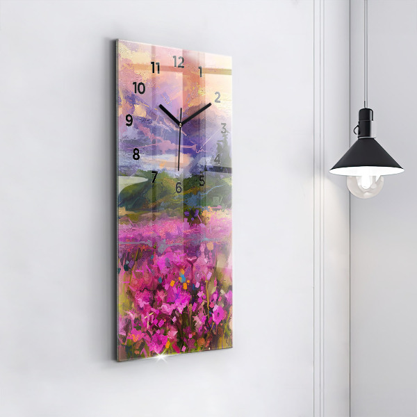 Vertical wall clock Landscape of nature and flowers