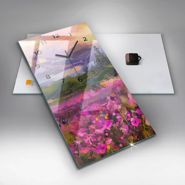 Vertical wall clock Landscape of nature and flowers