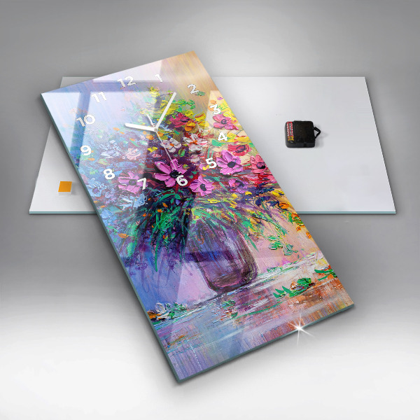 Vertical wall clock Flowers in a vase