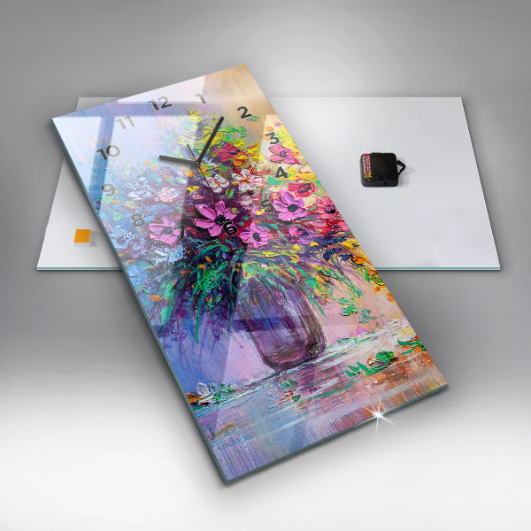 Vertical wall clock Flowers in a vase