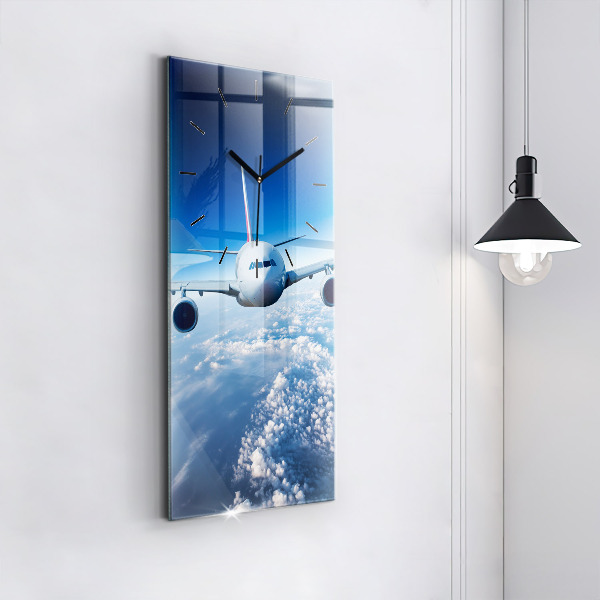Vertical wall clock Airplane and Clouds