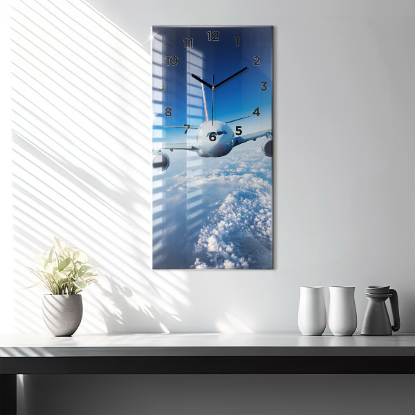 Vertical wall clock Airplane and Clouds
