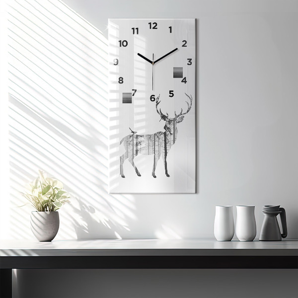 Vertical wall clock Silhouette of a deer Forest