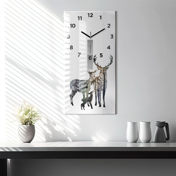 Vertical wall clock Deer family