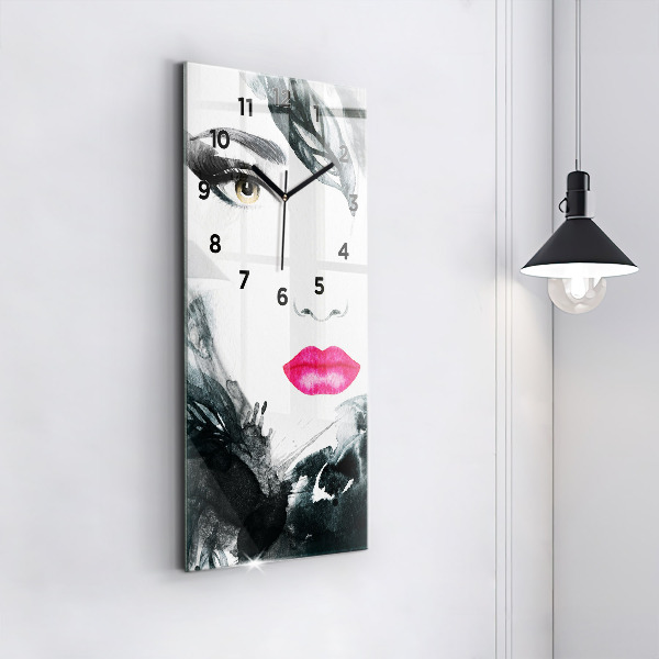 Vertical wall clock Portrait of a woman red lips
