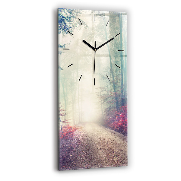 Vertical wall clock Autumn road Forest Fog
