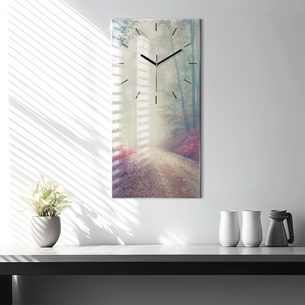 Vertical wall clock Autumn road Forest Fog
