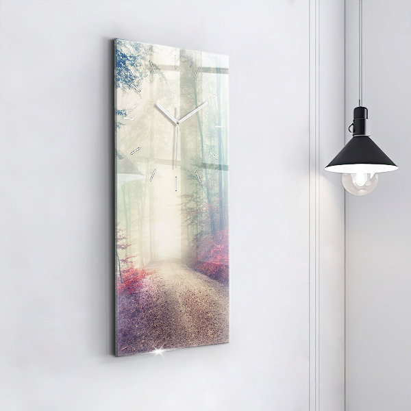 Vertical wall clock Autumn road Forest Fog