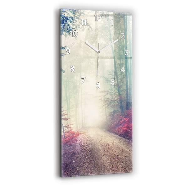 Vertical wall clock Autumn road Forest Fog