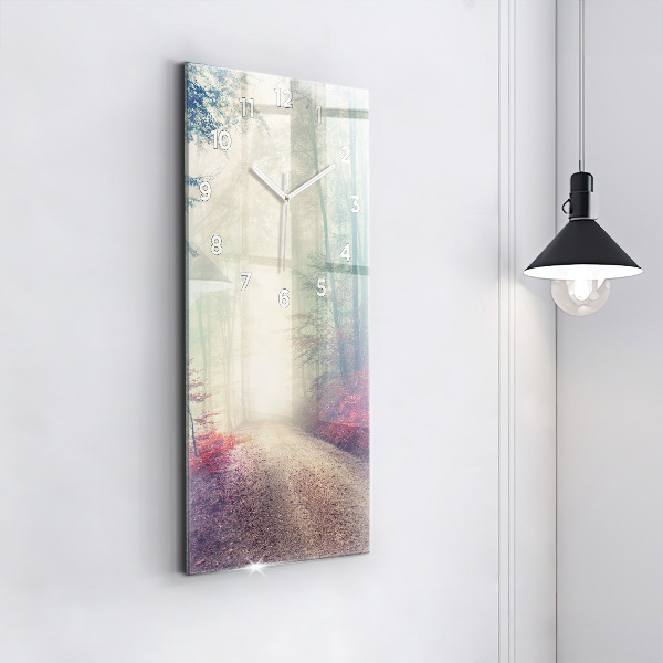 Vertical wall clock Autumn road Forest Fog
