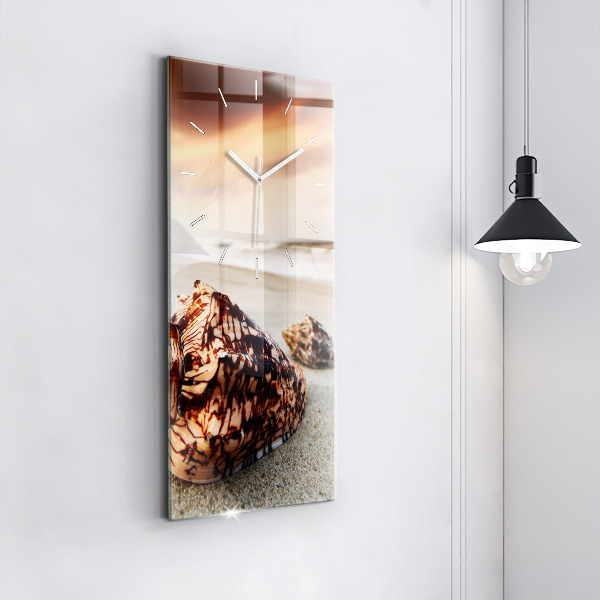 Vertical wall clock A shell on the beach