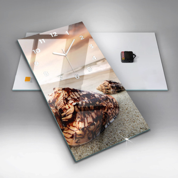 Vertical wall clock A shell on the beach