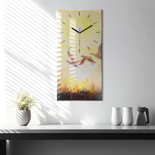 Vertical wall clock Cranes at sunset