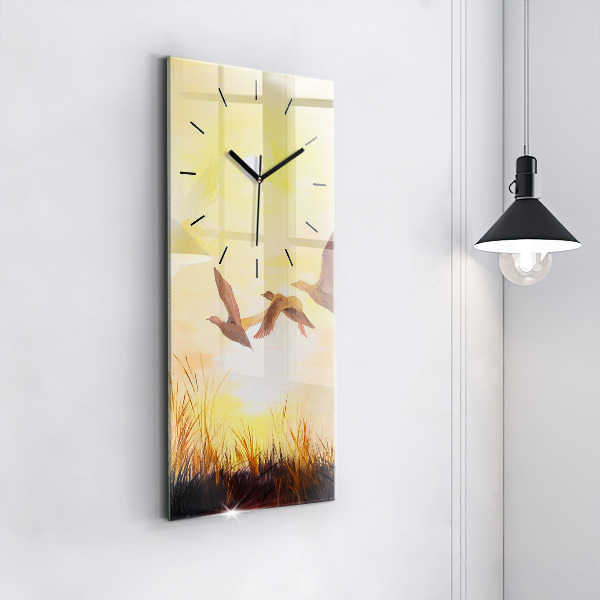 Vertical wall clock Cranes at sunset