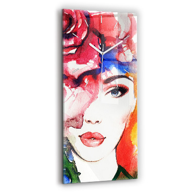 Vertical wall clock Colorful portrait of a woman