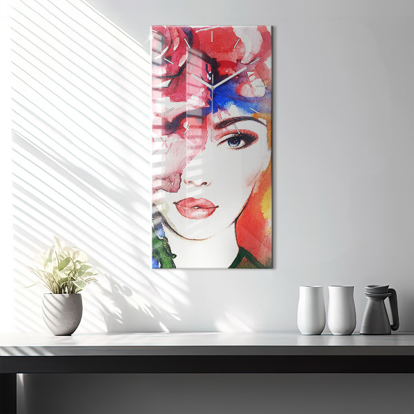 Vertical wall clock Colorful portrait of a woman