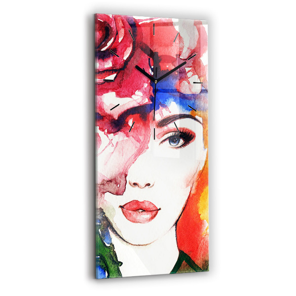 Vertical wall clock Colorful portrait of a woman