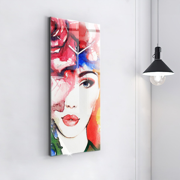 Vertical wall clock Colorful portrait of a woman