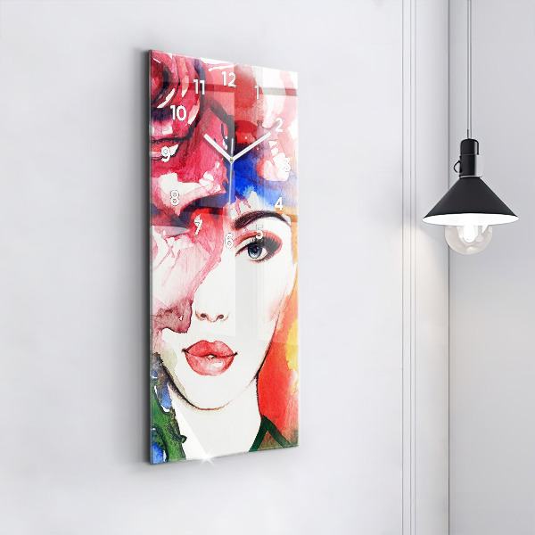 Vertical wall clock Colorful portrait of a woman