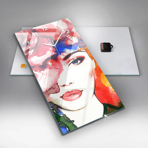 Vertical wall clock Colorful portrait of a woman
