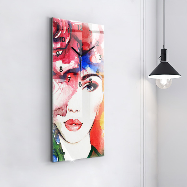 Vertical wall clock Colorful portrait of a woman