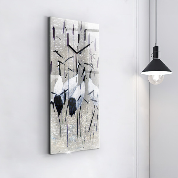 Vertical wall clock Cranes in the reeds