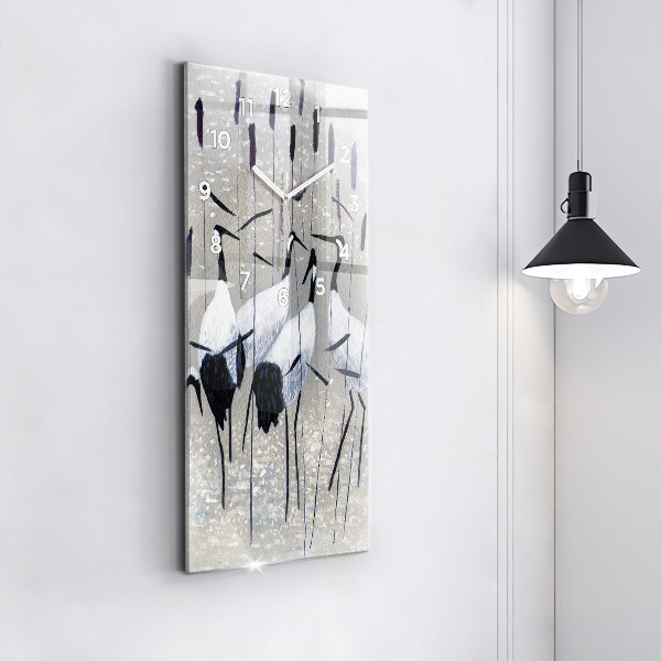 Vertical wall clock Cranes in the reeds