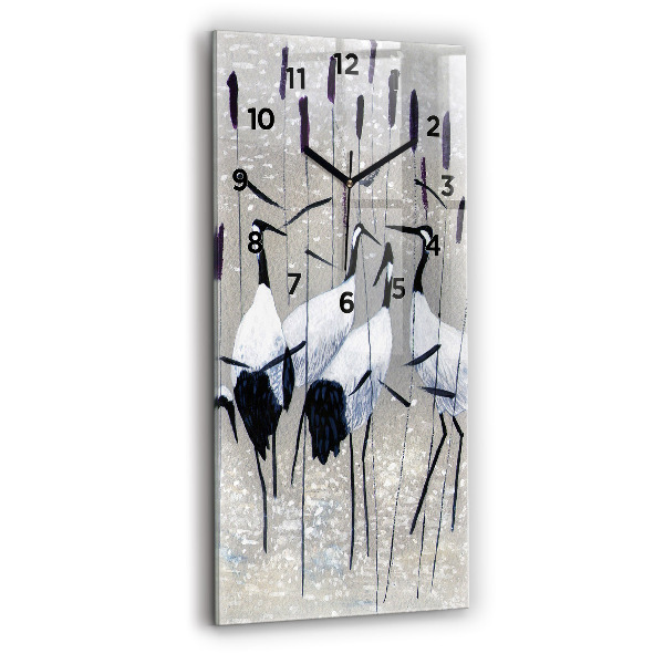 Vertical wall clock Cranes in the reeds