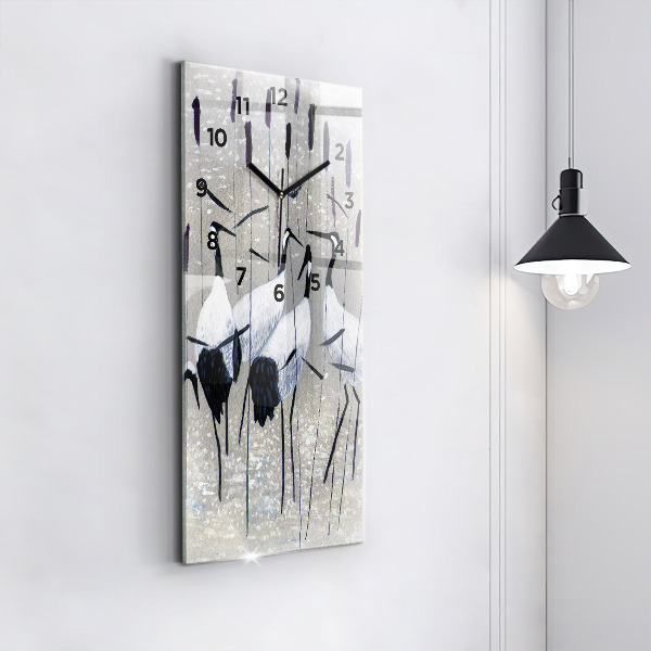 Vertical wall clock Cranes in the reeds