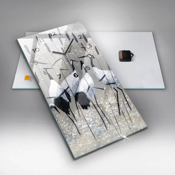 Vertical wall clock Cranes in the reeds