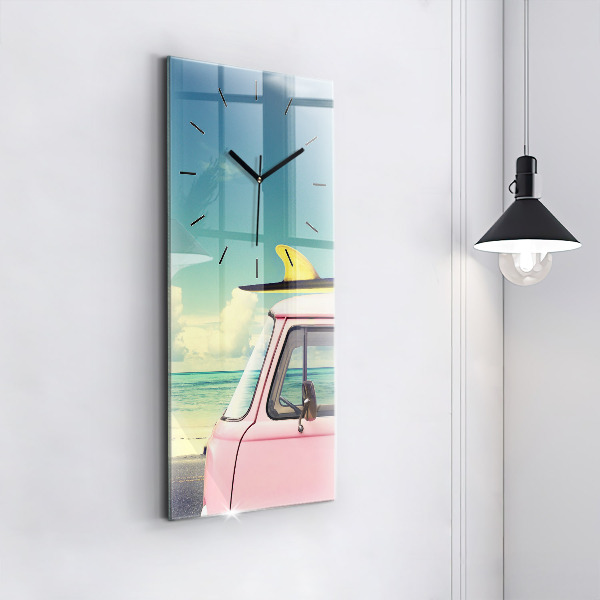 Vertical wall clock Car with surfboard