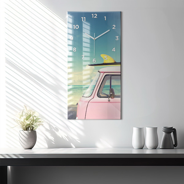 Vertical wall clock Car with surfboard