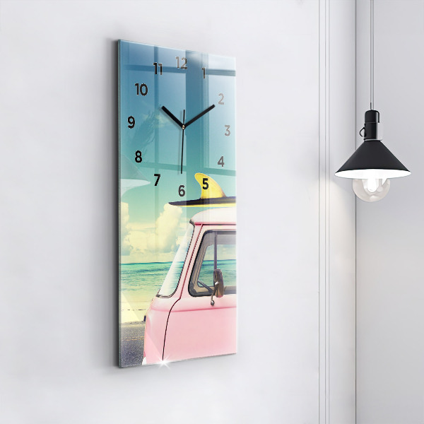 Vertical wall clock Car with surfboard