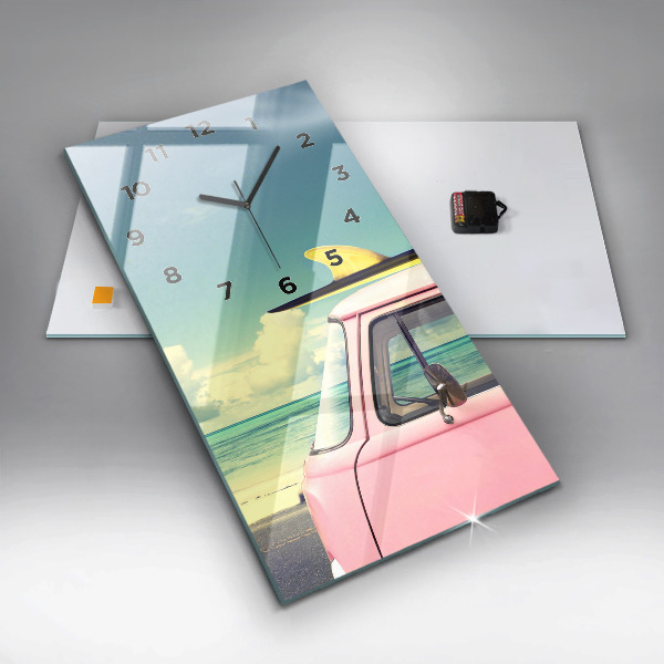 Vertical wall clock Car with surfboard