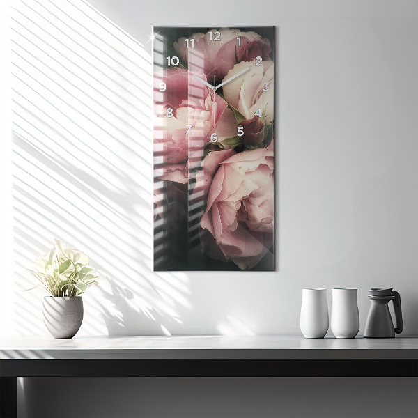 Vertical wall clock Bouquet of pink roses