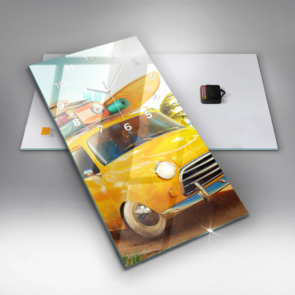 Vertical wall clock Car with surfboard