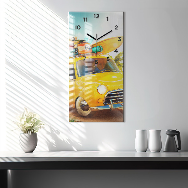 Vertical wall clock Car with surfboard