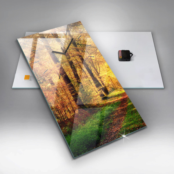 Vertical wall clock Autumn forest scenery