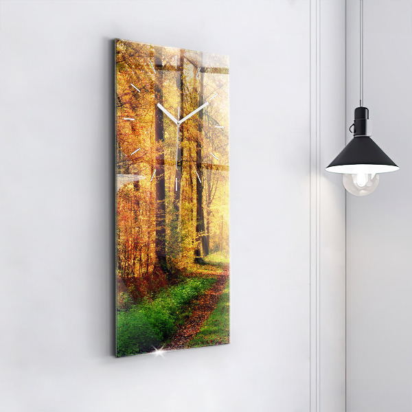 Vertical wall clock Autumn forest scenery