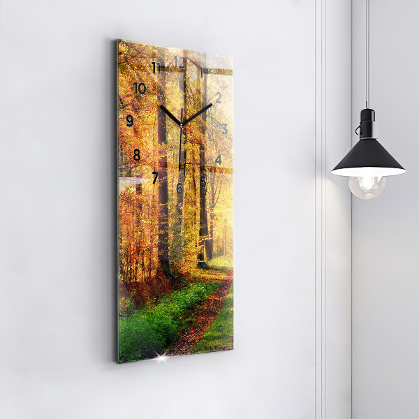 Vertical wall clock Autumn forest scenery