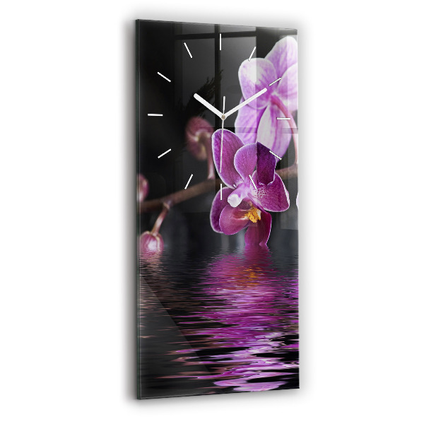 Vertical wall clock Orchid flower on the water